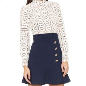 SELF-PORTRAIT White Guipure Lace with Blue Crepe Mini Dress